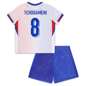 Frankrig Aurelien Tchouameni #8 Udebanesæt Børn EM 2024 Kort ærmer (+ korte bukser)
